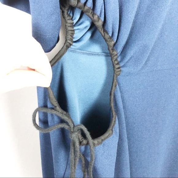 See by Chloe Asymmetrical Short Sleeve Cut Out Midi Tie Cinch Waist Dress Blue - Picture 6 of 8